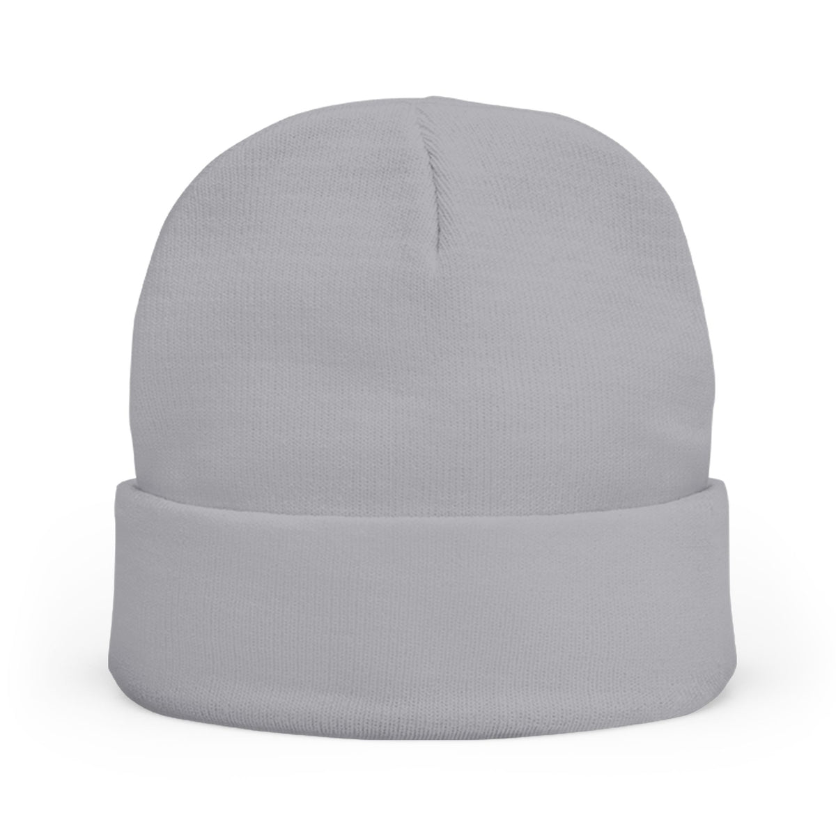 Black cuffed knit beanie embroidered with tiny pink FUCK lettering