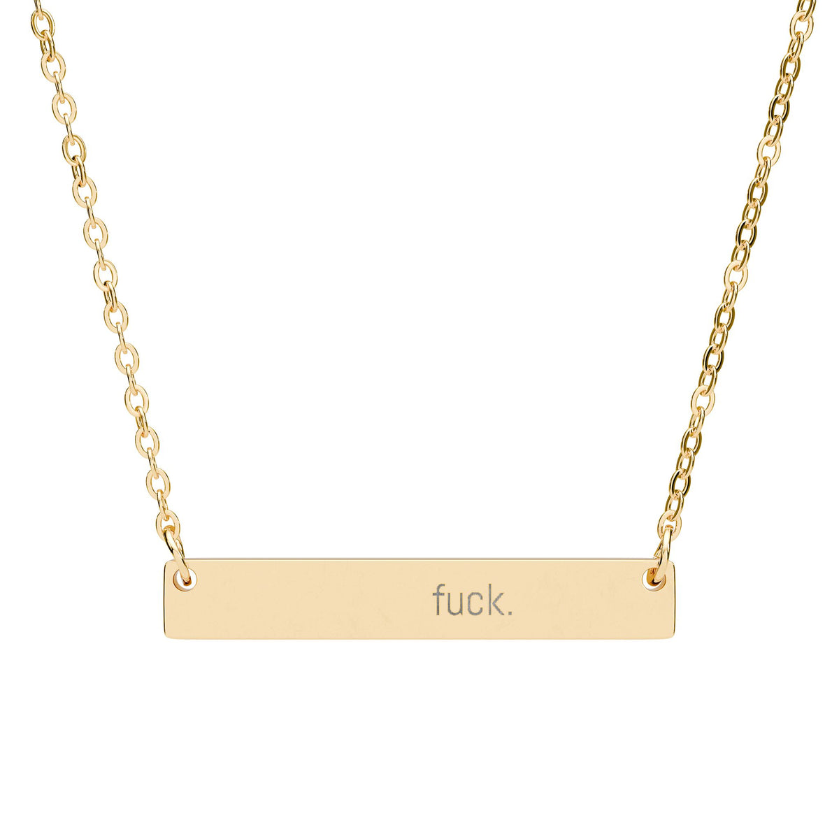 Minimal horizontal stainless-steel bar necklace engraved with the word fuck