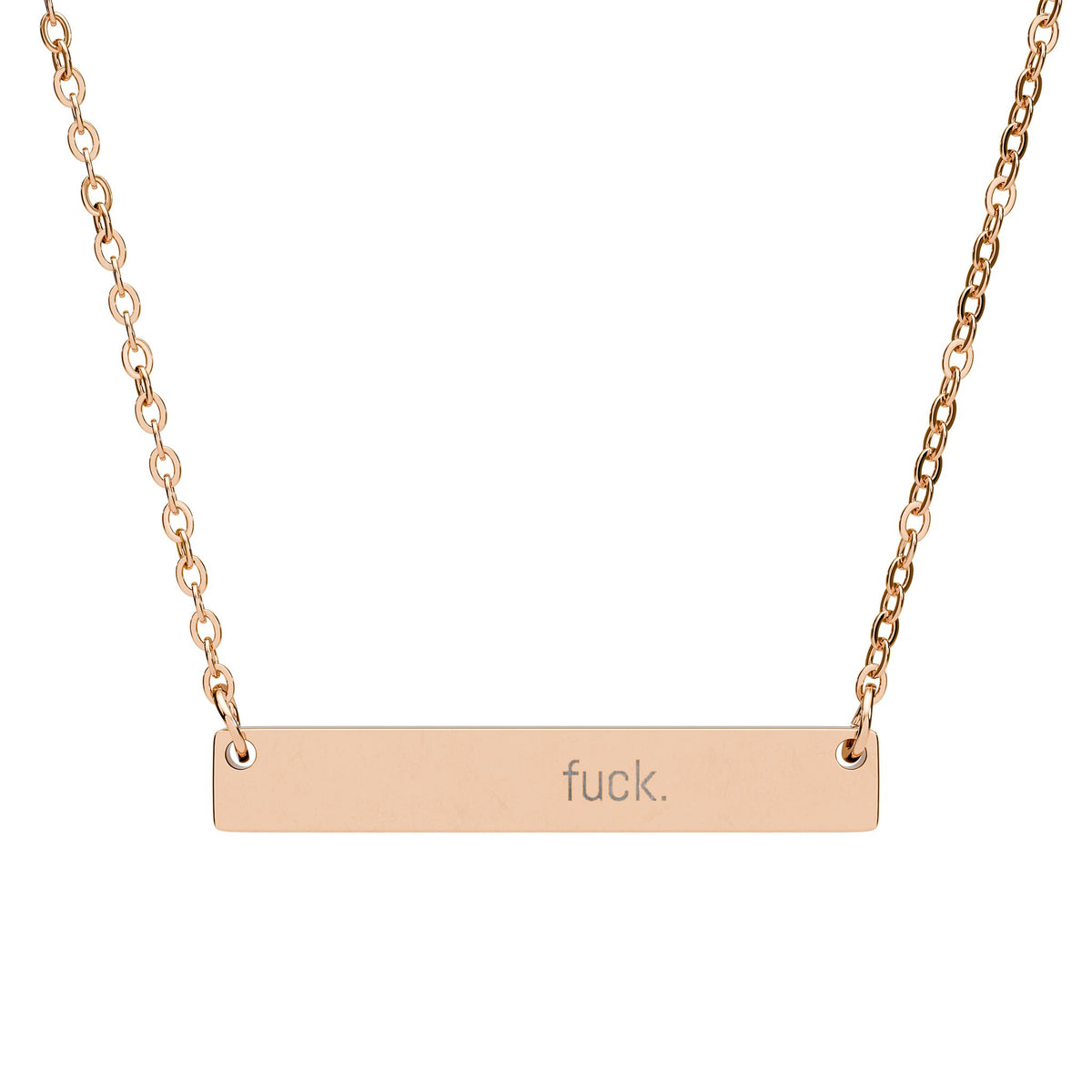 Minimal horizontal stainless-steel bar necklace engraved with the word fuck