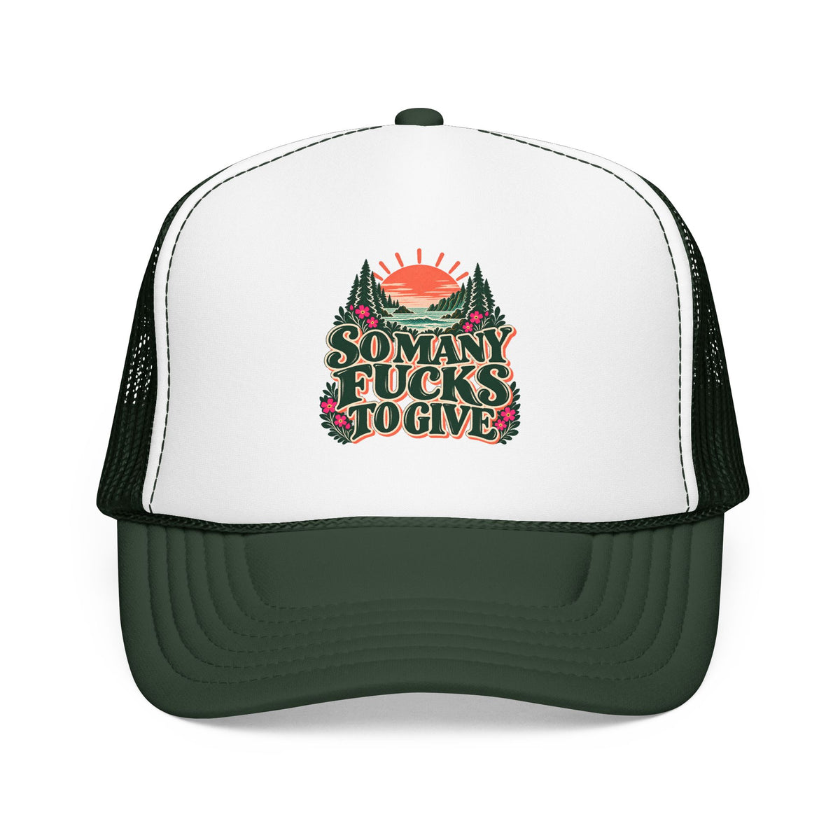 So Many Fucks to Give Foam Trucker Hat | Sunset Mountains Patch Design