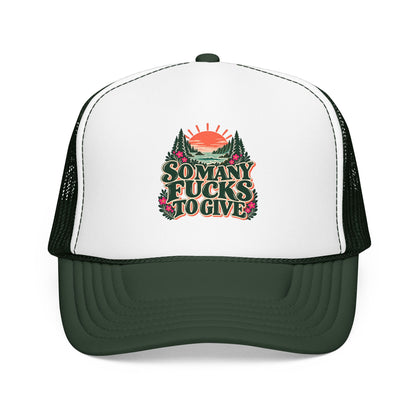 So Many Fucks to Give Foam Trucker Hat | Sunset Mountains Patch Design