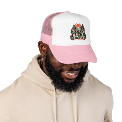 So Many Fucks to Give Foam Trucker Hat | Sunset Mountains Patch Design