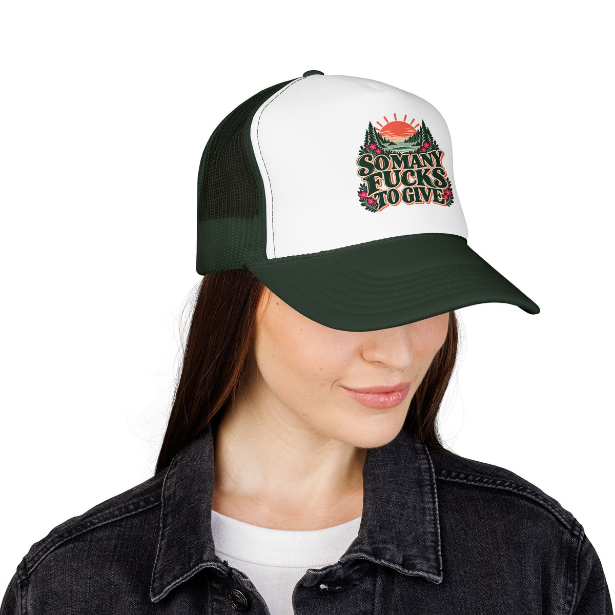 So Many Fucks to Give Foam Trucker Hat | Sunset Mountains Patch Design