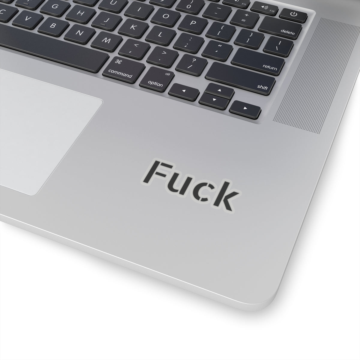 Transparent vinyl sticker with black FUCK typography