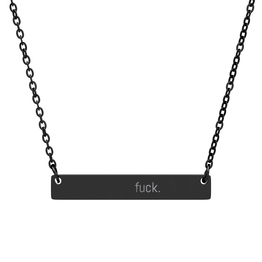 Minimal horizontal stainless-steel bar necklace engraved with the word fuck