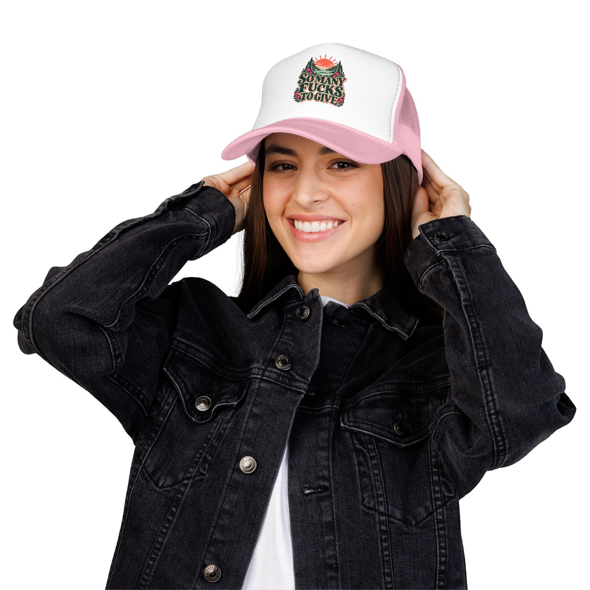 So Many Fucks to Give Foam Trucker Hat | Sunset Mountains Patch Design