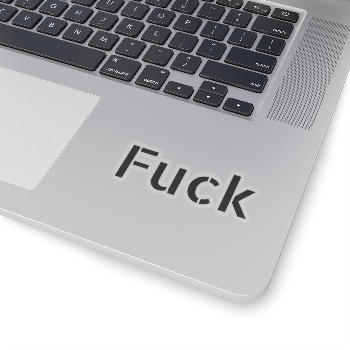 Transparent vinyl sticker with black FUCK typography