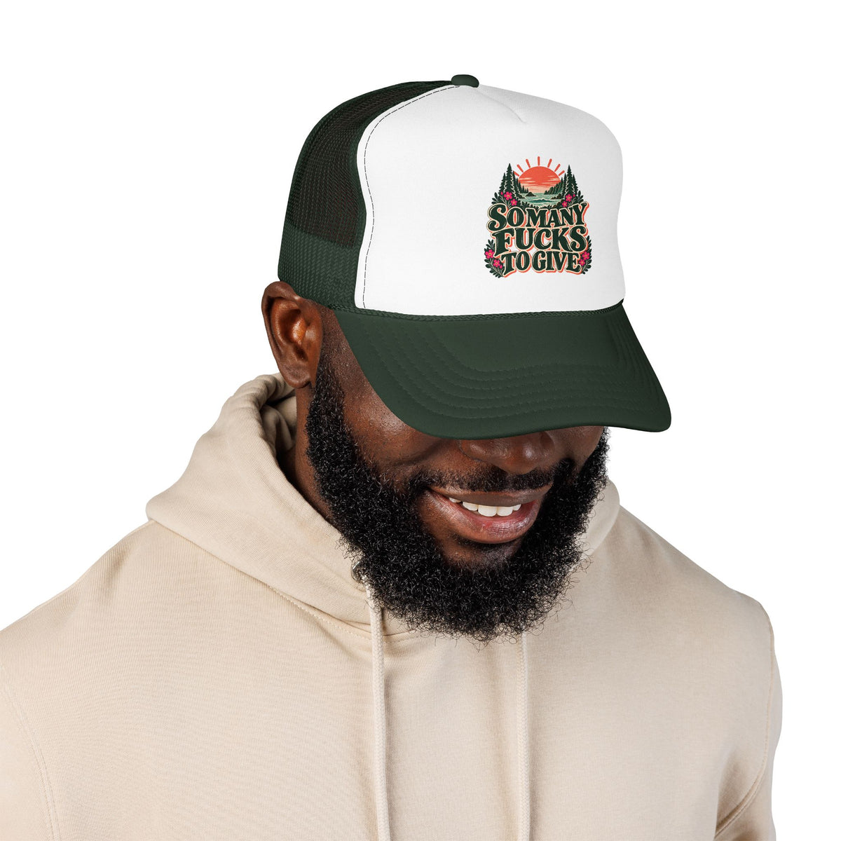 So Many Fucks to Give Foam Trucker Hat | Sunset Mountains Patch Design
