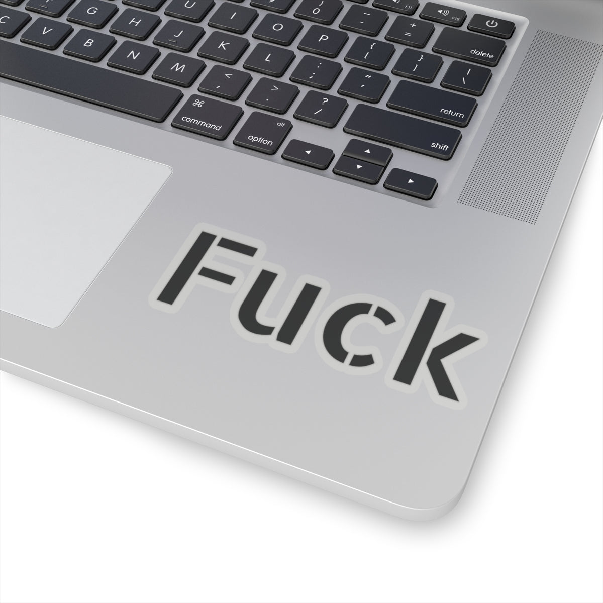 Transparent vinyl sticker with black FUCK typography